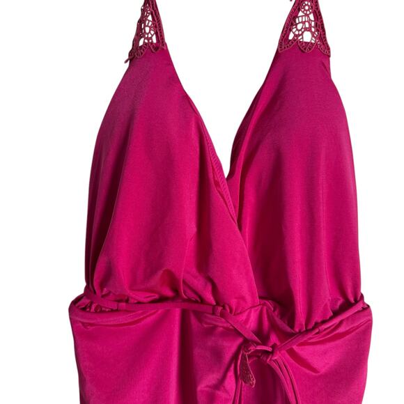 Seafolly Flower Festival Tahiti Pink Deep V Maillot One Piece Swimsuit Size 6 - Picture 5 of 12